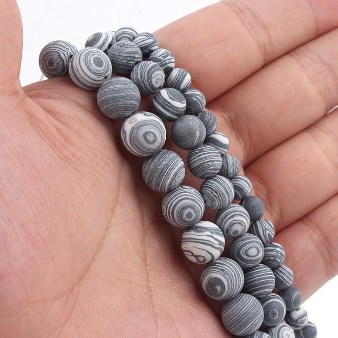 8mm Matte Black and White Malachite Bead, 15-Inch Matte Round Loose Stone Beads - Image 6