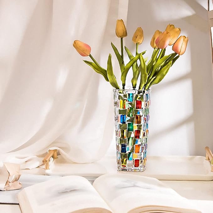 Magcolor Hand Painted Colorful Woven Glass Vase -Crystal Flower Vase- 7.7 inch - Image 3