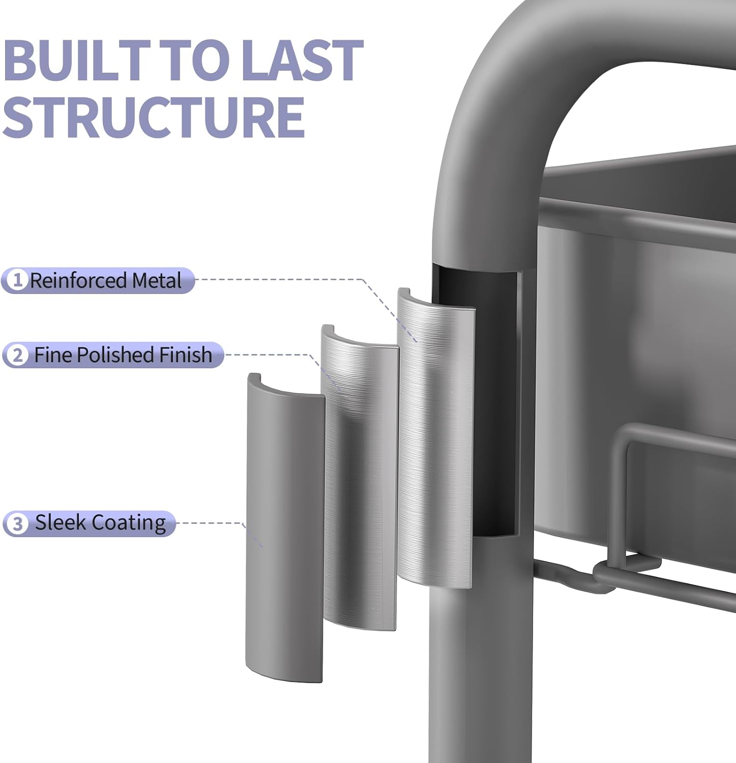 TOOLF 3 Tier Rolling Cart Storage Organizer, Metal Rolling Utility Cart with Wheels, Hooks & Bins Esthetician Craft Art Sturdy Storage with Pegboard for Bathroom, Kitchen, Office, Nursery Diaper