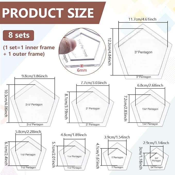 BENECREAT 16 pcs Pentagon Quilting Template, Acrylic Quilting Templates Rulers - Image 3