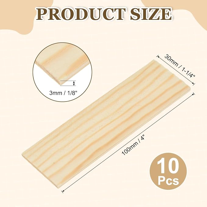 MECCANIXITY 10Pcs Wood Strips Slats, 1/8" x 1‑1/4" x 4" Thin Wood Sticks Flat - Image 2