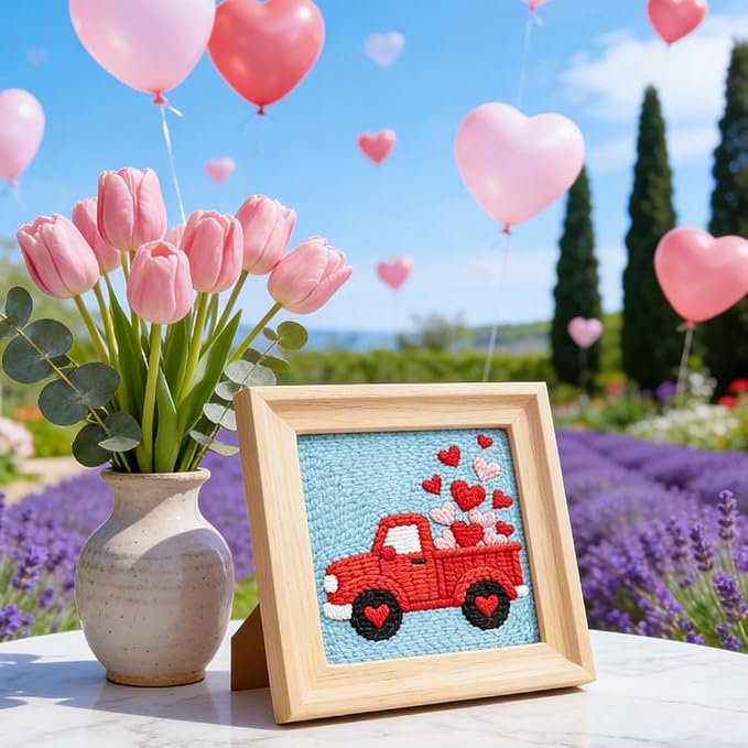 INFUNLY Red Truck Punch Needle Kit Heart Car DIY Embroidery Punch Needle Set - Image 5