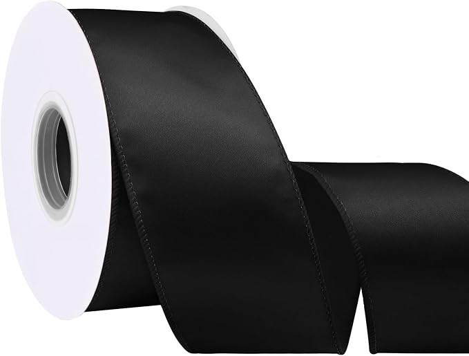 Black 2.5 Inch Continuous 25 Yards Satin Wired Ribbon Valentine's Day Ribbons by Simplegoal