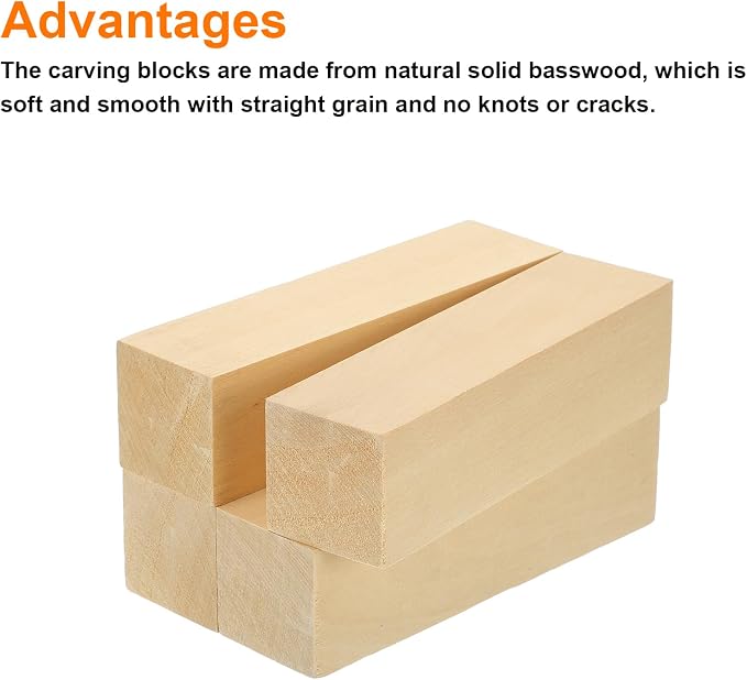 MECCANIXITY 4Pcs Basswood Carving Block, 1.6"x1.6"x6" Square Wooden Dowels - Image 3