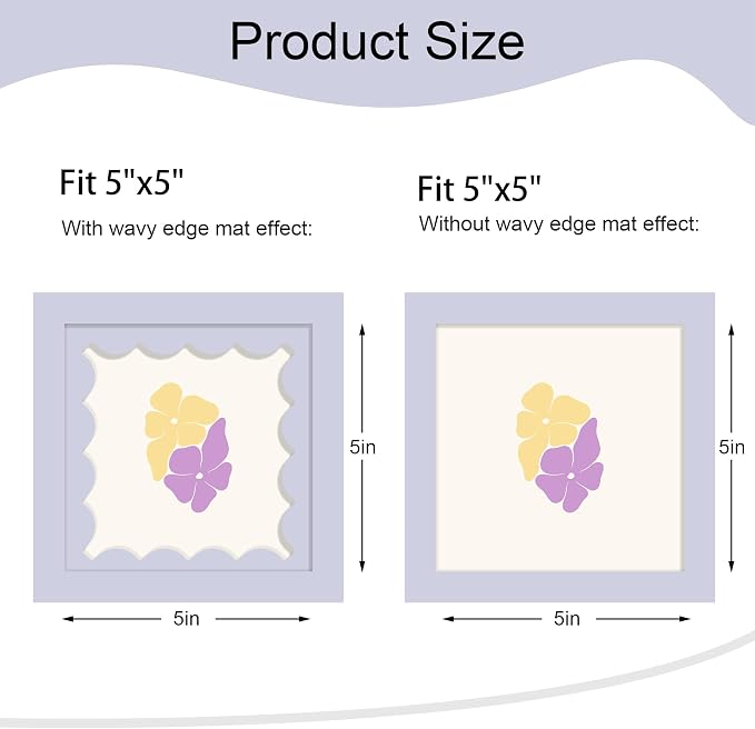 5x5 Picture Frame with Wavy Mat, Wooden Real Glass 5 x 5 Photo Frame - Image 2
