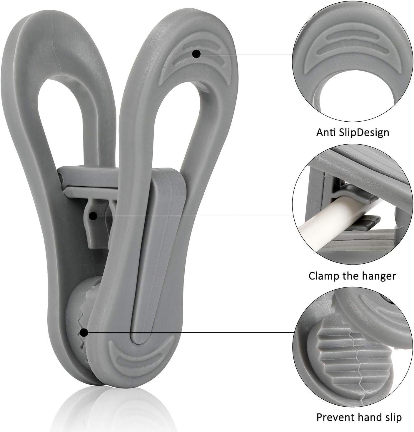 Tinfol 50pc Grey Plastic Hanger Clips, Strong Pinch Grip Finger Clips for Plastic Clothes Hangers, Multi-Purpose Hanger Clips