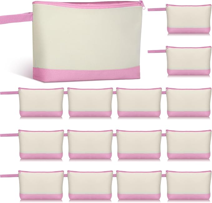 Silkfly 15 Pcs Cotton Canvas Makeup Bags Cosmetic Zipper Bags 10.2 x 5.5 x 2'' by Silkfly