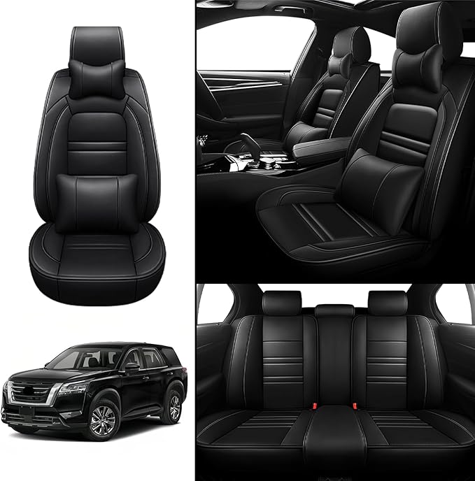 Car Seat Covers for Nissan Car Pathfinder 2000-2025 | 5-Seats Seat Covers, Waterproof Seat Protectors, Automotive Seat Covers (Full Set with Pillow,Black)