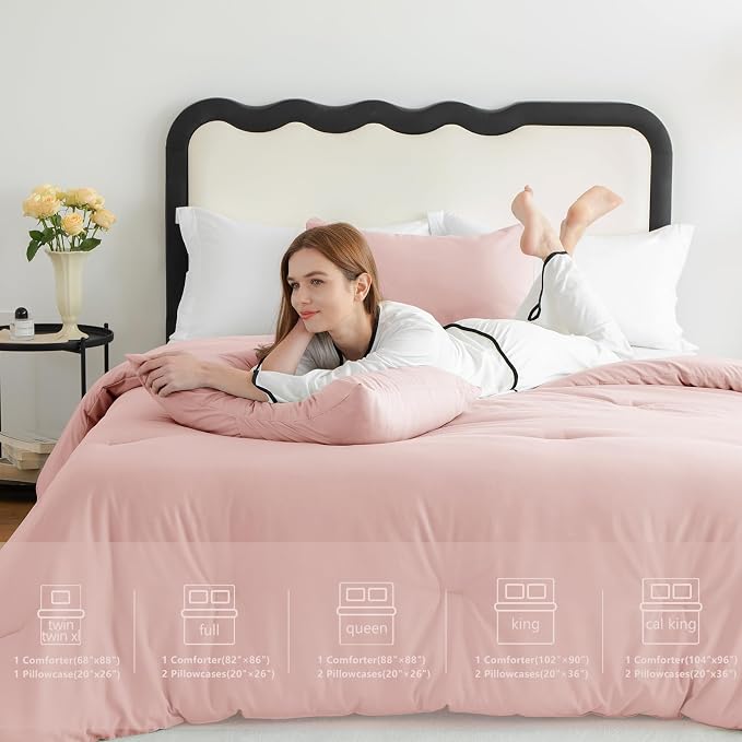 CozyLux King Size Comforter Set Blush Pink, 3 Pieces Solid Comforters King Size - Image 6