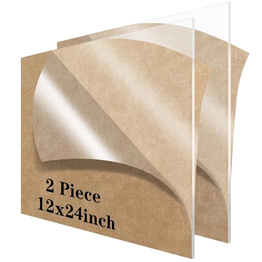 Acrylic Sheet 12 x 24 Lesnlok 2 Pieces Clear Plexiglass Sheet 1/8 inch Thick 3mm by Lesnlok
