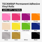 TECKWRAP Permanent Vinyl, Rainbow Sampler - 12in x 5ft Rolls 12 Colors - Image 2