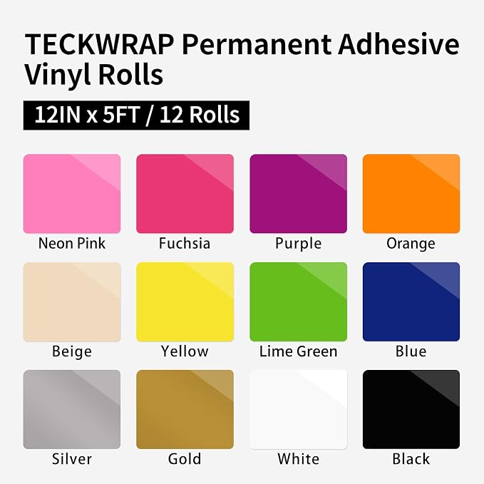 TECKWRAP Permanent Vinyl, Rainbow Sampler - 12in x 5ft Rolls 12 Colors - Image 2