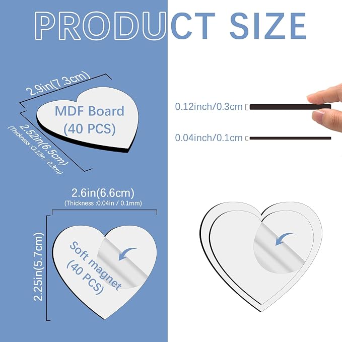80PCS Sublimation Magnet Blanks Hearts Bulk Produnts 40 Pcs Sublimation Blanks - Image 2
