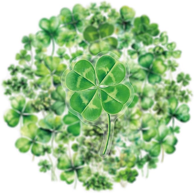 50Pcs Lucky Four Leaf Clover Stickers Transparent Aesthetic Green Leaf Stickers by Unknown