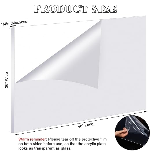 Roowest 2 Pcs 36 x 48 Inch, 1/4 Inch Thick Clear Acrylic Sheet Plastic Acrylic - Image 2