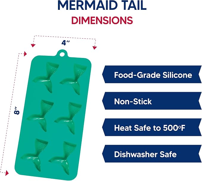 HIC Kitchen Silicone Mermaid Tails Ice Cube Tray, Each Tray Makes 6 Mermaid - Image 8