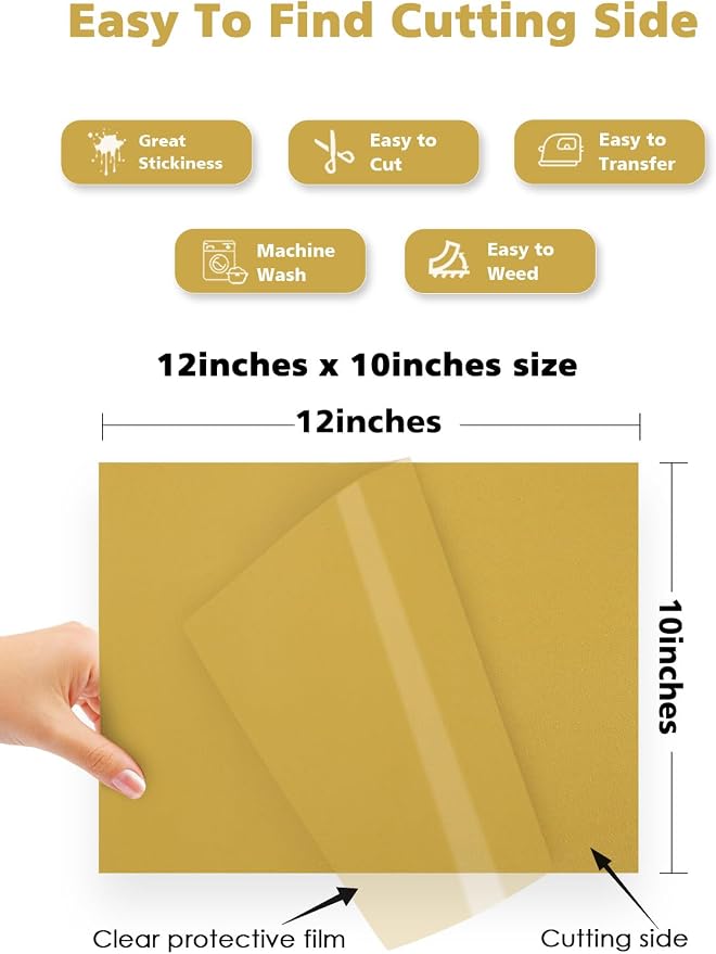 Heat Transfer Vinyl Bundle: 16 Pack 12" x 10" YUITCE Gold Heat Transfer Vinyl - Image 4
