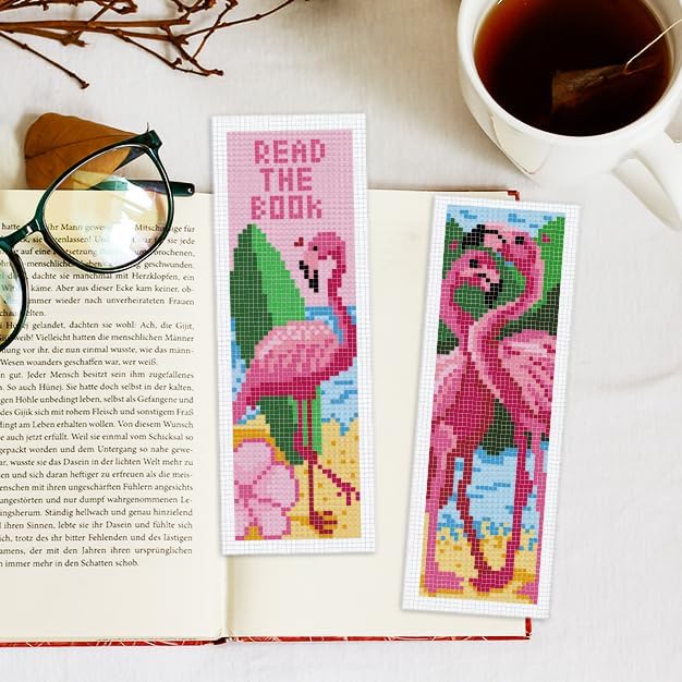 INFUNLY 6PCS Flamingo Cross Stitch Bookmarks Kit Pink Handmade Cross Stitch - Image 5