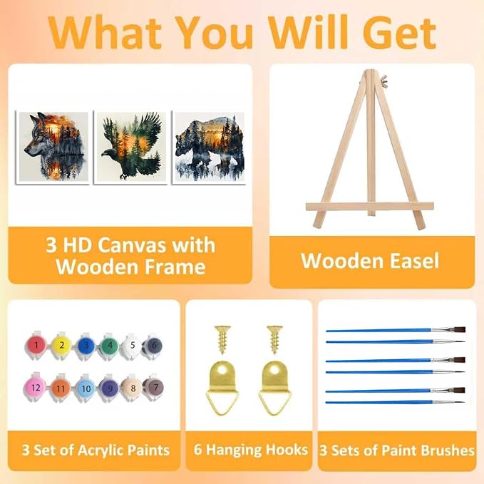 3 Pack Framed Paint by Numbers for Adult - Image 4