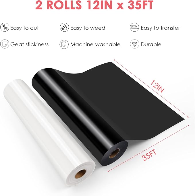 HTVRONT HTV Vinyl Rolls Black HTV and White Heat Transfer Vinyl 12" x 35ft | - Image 3