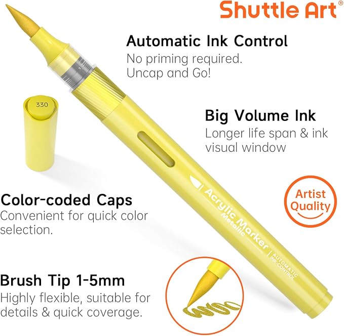 Shuttle Art Automatic Ink Control Acrylic Paint Markers, 24 Metallic Colors - Image 4