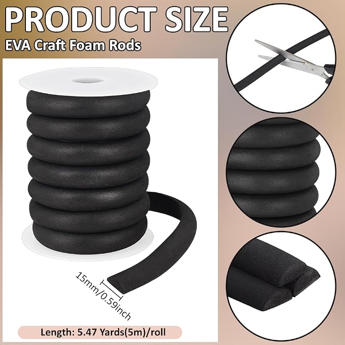BENECREAT 16.4FT Half Round EVA Foam Dowel, 0.59inch Wide Craft Foam Stick - Image 2