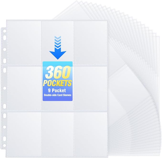 360 Pockets Binder Card Sleeves Double-Sided 9 Pocket Trading Card Pages by Zofly