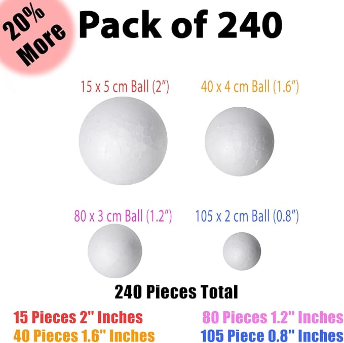 240 Pack Foam Balls -Craft Balls DIY Home, School Craft Project -240 Bulk Foam - Image 2