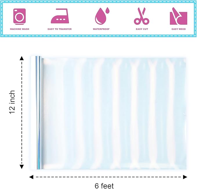 Sheet Metallic Foil Heat Transfer Vinyl olographic Silver, 12Inch*6Ft Bundle - Image 3