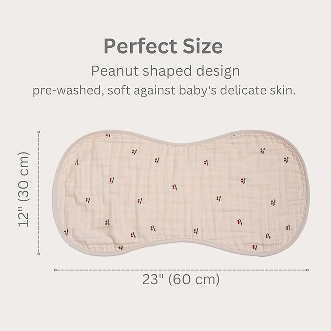 Ali+Oli 2-pk Muslin Burp Cloths for Baby Boys and Girls (Cherry-White) Organic Baby Burp Cloth, Burp Rags for Newborn