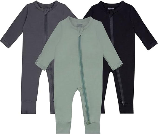 GUISBY Baby Pajamas with Mitten Cuffs - 3Pcs Girls Boys 2 Way Zipper Long Sleeve Rayon Sleepers