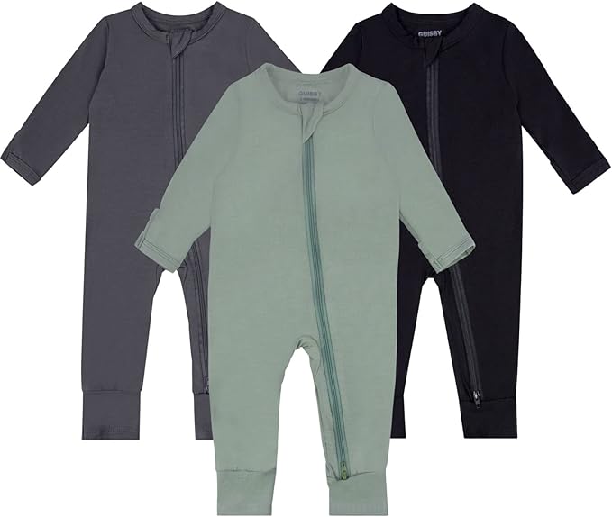 GUISBY Baby Pajamas with Mitten Cuffs - 3Pcs Girls Boys 2 Way Zipper Long Sleeve Rayon Sleepers