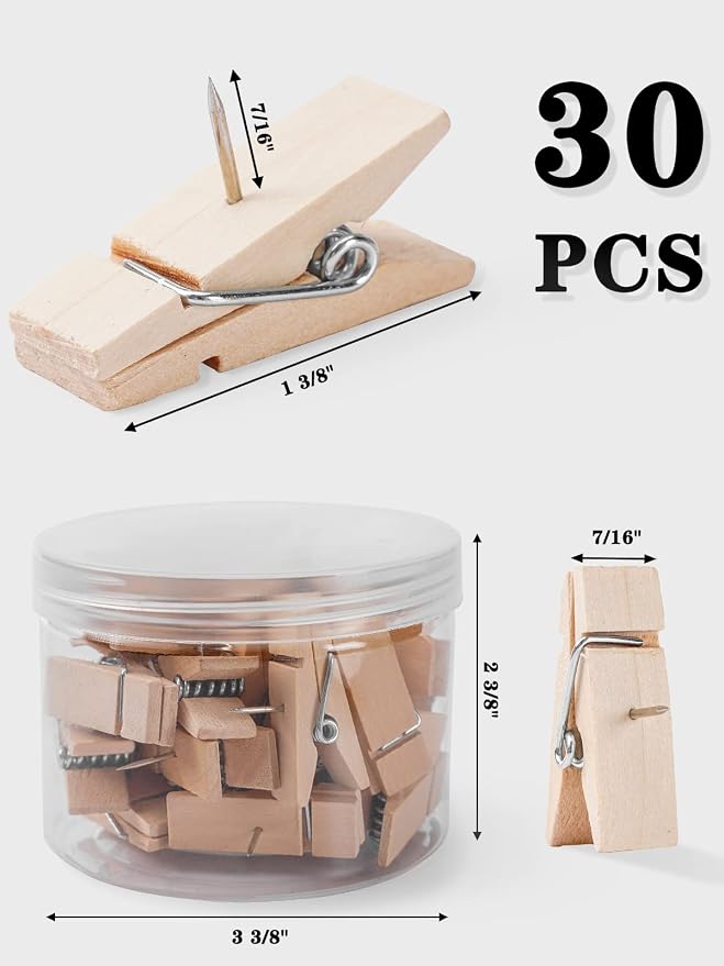 30pcs Cute Wooden Push Pin Clips - Image 5