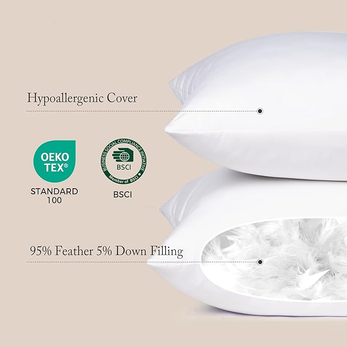 puredown® 30 x 30 Feather Down Throw Pillow Insert, 1 Pack Euro Pillow - Image 2