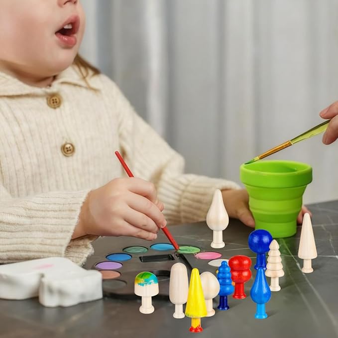 TEHAUX 20pcs Unfinished Mini Wooden Trees 5 Shapes DIY Paintable Wood Craft - Image 9