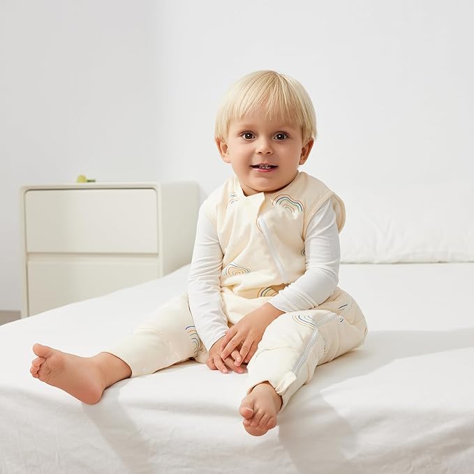 Duomiaomiao 1.5 TOG Toddler Sleep Sack 24-36 Months 100% Cotton Four Season Side Open Zipper Baby Sleep Sack with Feet, Breathable Toddler Wearable Blanket