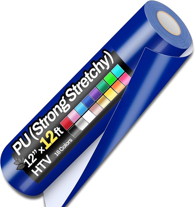 12" x 12ft Heat Transfer Vinyl Rolls, PU HTV Vinyl Blue by Sooez
