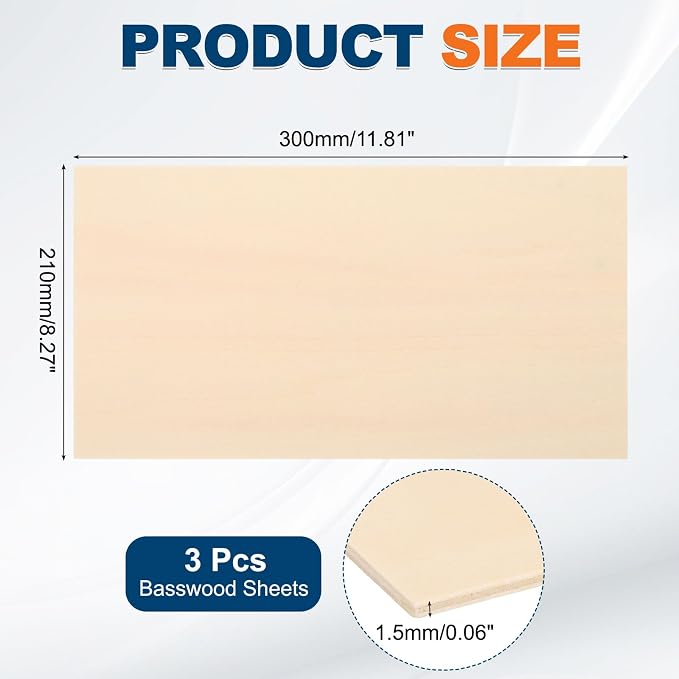 MECCANIXITY 3 Pcs Basswood Sheets 12 x 8 x 1/16 Inch Unfinished Wood Boards - Image 2