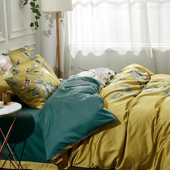 mixinni Duvet Cover California King Size Floral Bird Pattern Cotton Duvet Cover - Image 3