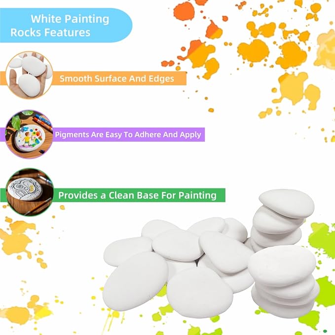 32PCS White Rocks for Painting, Medium & Small Rocks to Paint, Flat Painting - Image 3
