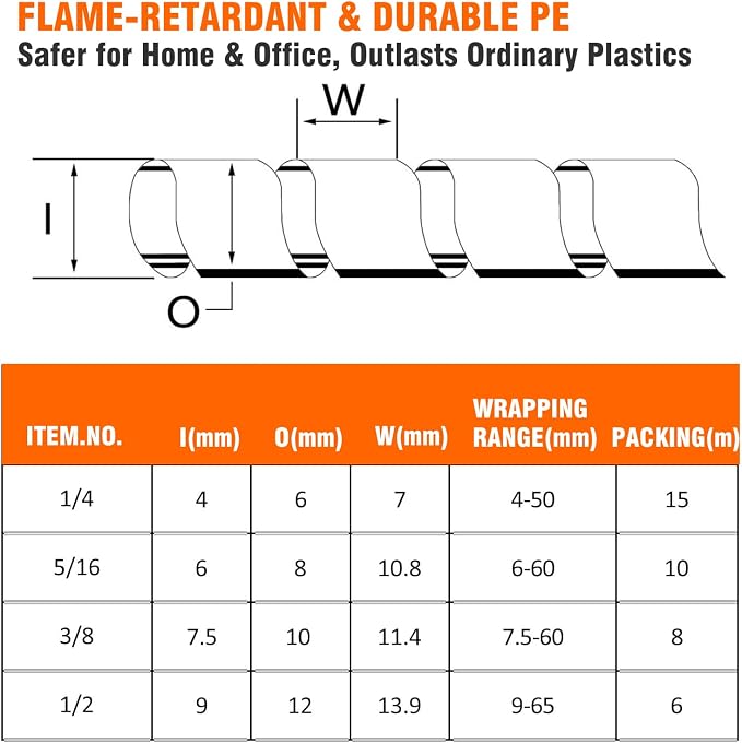 45 Ft Spiral Cable Wrap – 1/4 inch Diameter, PE Wire Organizer - Image 3