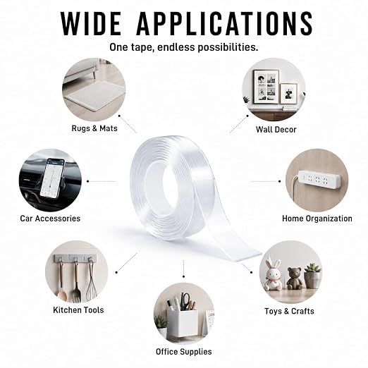 Nano Tape Double Sided Heavy Duty 3/4''×10Ft Removable Washable No Residue | - Image 5