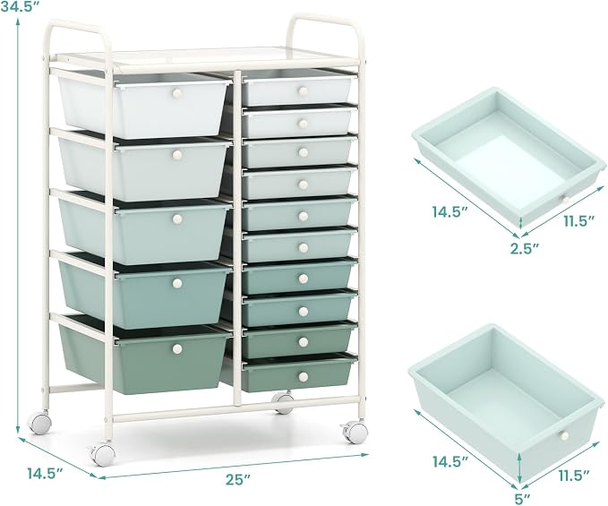 Giantex 15 Drawers Rolling Cart, Classroom Organizers, Storage Cart - Image 3