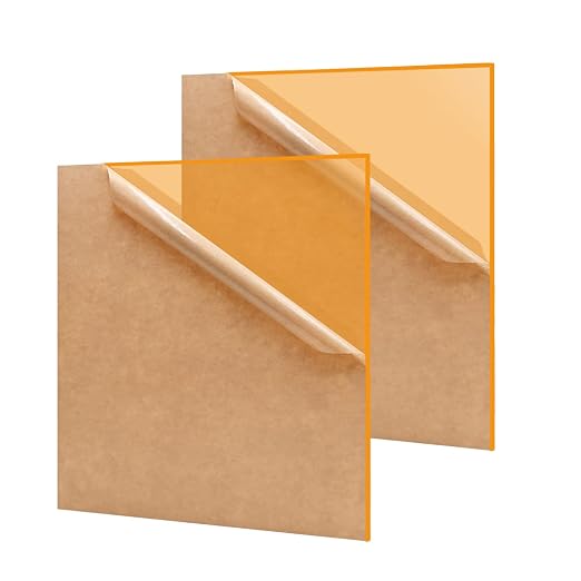 2 Pack 12'' x 12'' Translucent Orange Acrylic Sheet, 3mm Thick Acrylic Plastic by Unknown