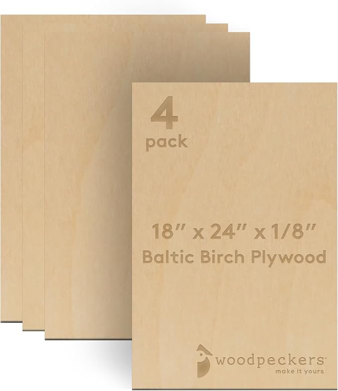 3 mm Baltic Birch Plywood 1/8 x 18 x 24 Inch, Box of 4 B/BB Grade Craft Wood by Woodpeckers