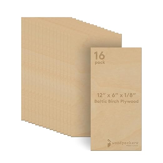 3 mm Baltic Birch Plywood 1/8 x 6 x 12 Inch, Box of 16 B/BB Grade Craft Wood by Woodpeckers