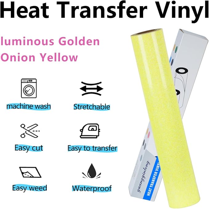 guangyintong Heat Transfer Vinyl Glow Glitter Light Yellow HTV Rolls, Glitter - Image 4