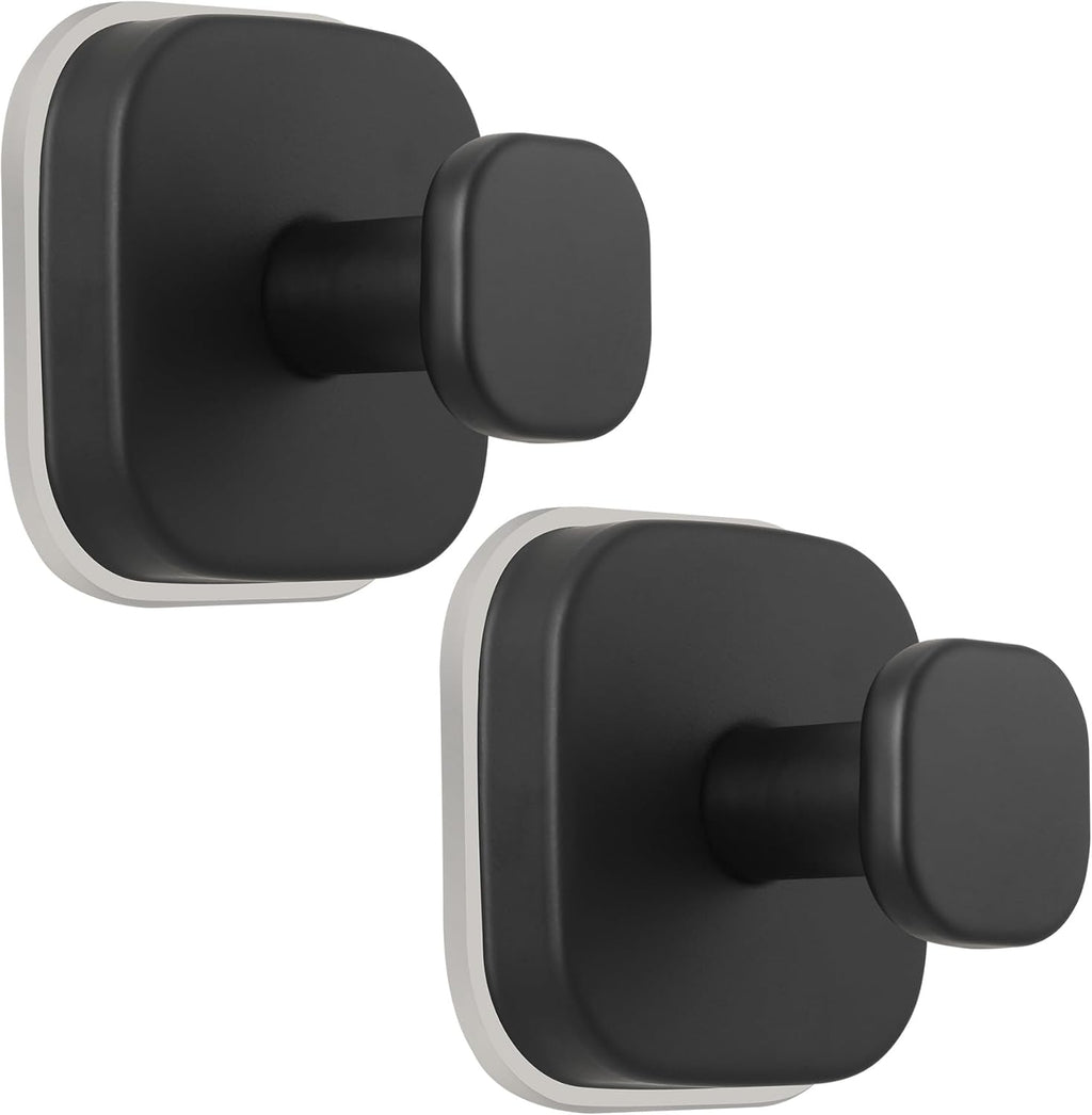 Suction Cup Hooks for Shower - Reusable No-Drill Mounting - Hooks for Towels, Robes & Loofah on Metal, Glass, Mirrors, Tile & Smooth Non-Porous Surfaces (2, Matte Black)