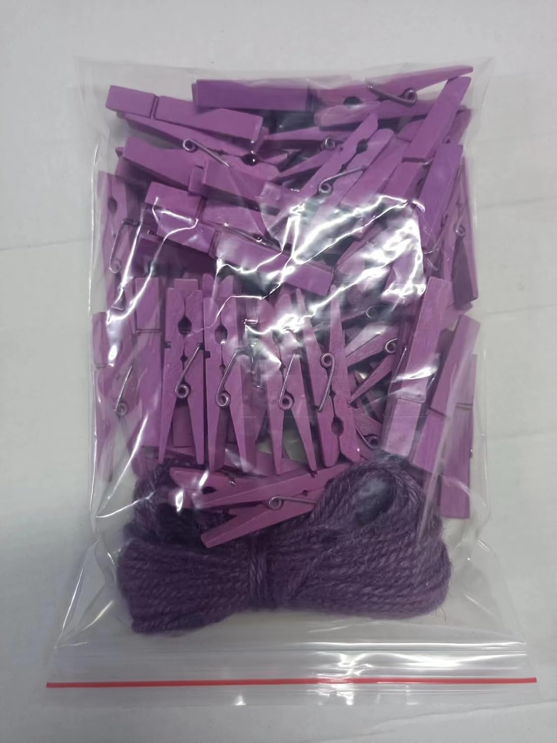 1.9" Small Wooden Clothes Pins Baby Shower Light Purple Mini Clips Photo Holder Hanging Crafts Clothespin Pack 50 with Clothesline