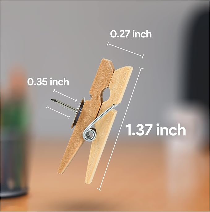 25 Pcs Push Pins with Wooden Clip - Image 2